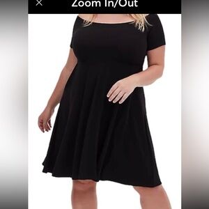 BNWT TORRID 3 BLACK RIBBED KNIT OFF THE SHOULDER MINI SKATER DRESS FIT FLARE
